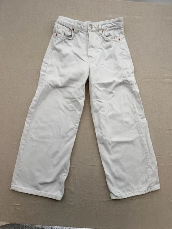 Zara White Ankle-Length Wide Crop Jeans - Picture 4 of 6